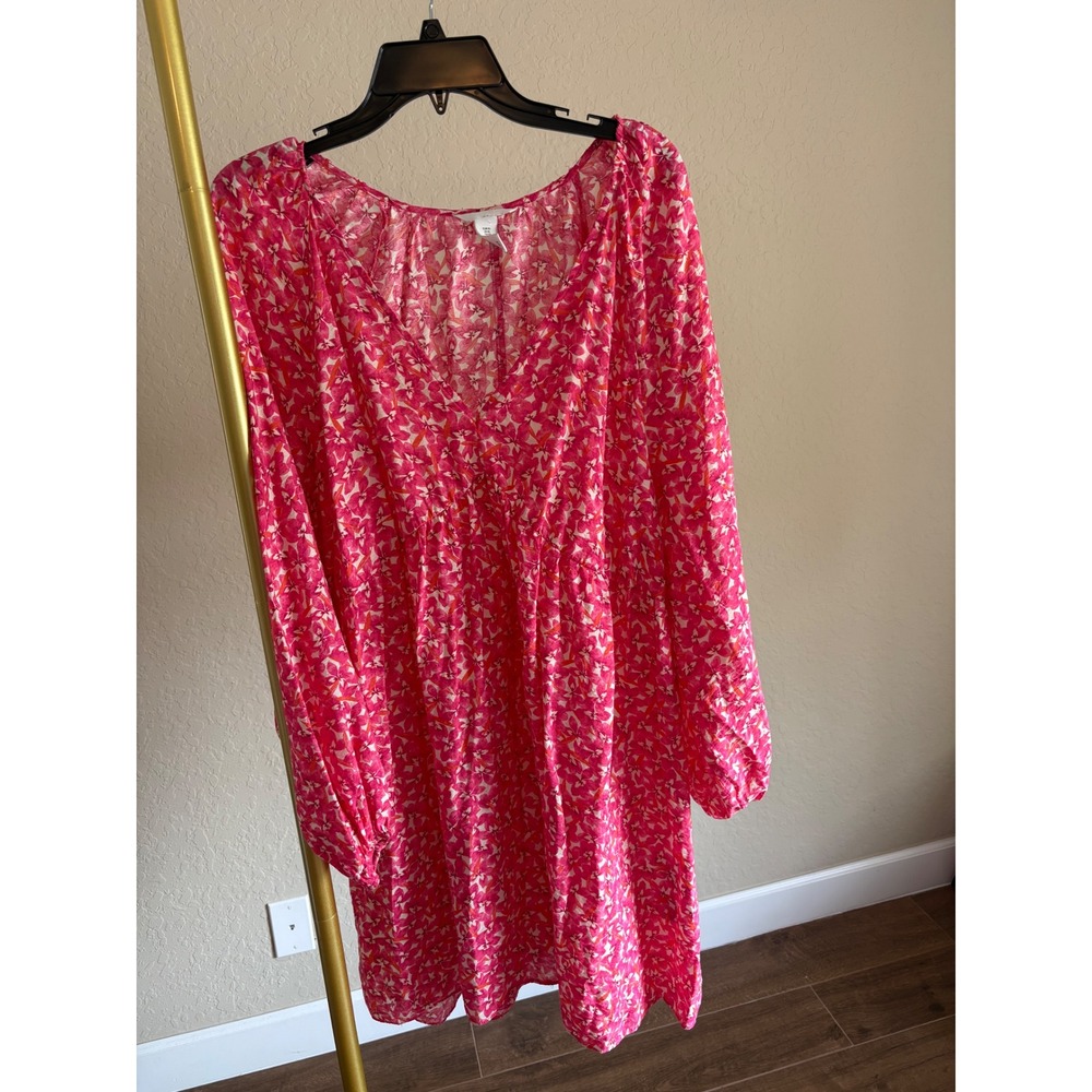 HM Dress Floral Long Sleeve Mini XL Babydoll Dopamine Dressing Balloon Sleeves